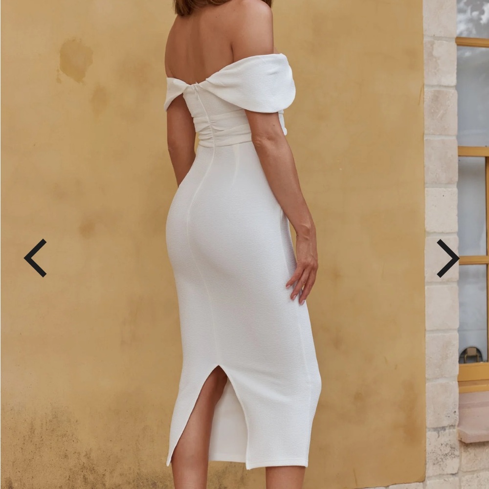 Off-Shoulder White Midi Dress - Picture 2 of 7
